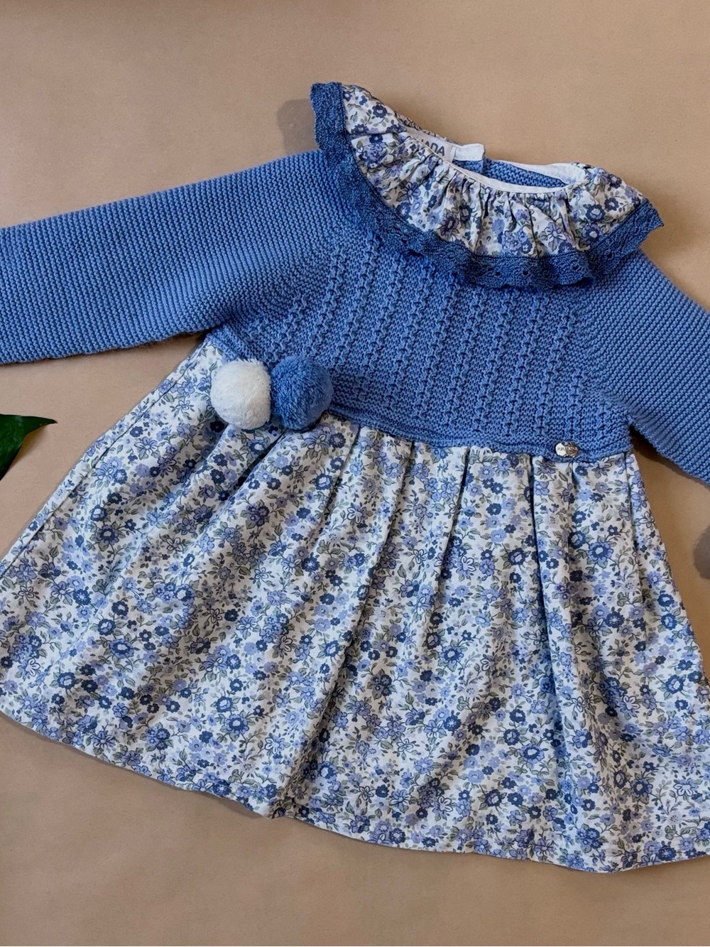 Blue Floral Knit-Top Kids Dress Juliana